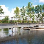 Sedimentation tank in a sewage treatment plant